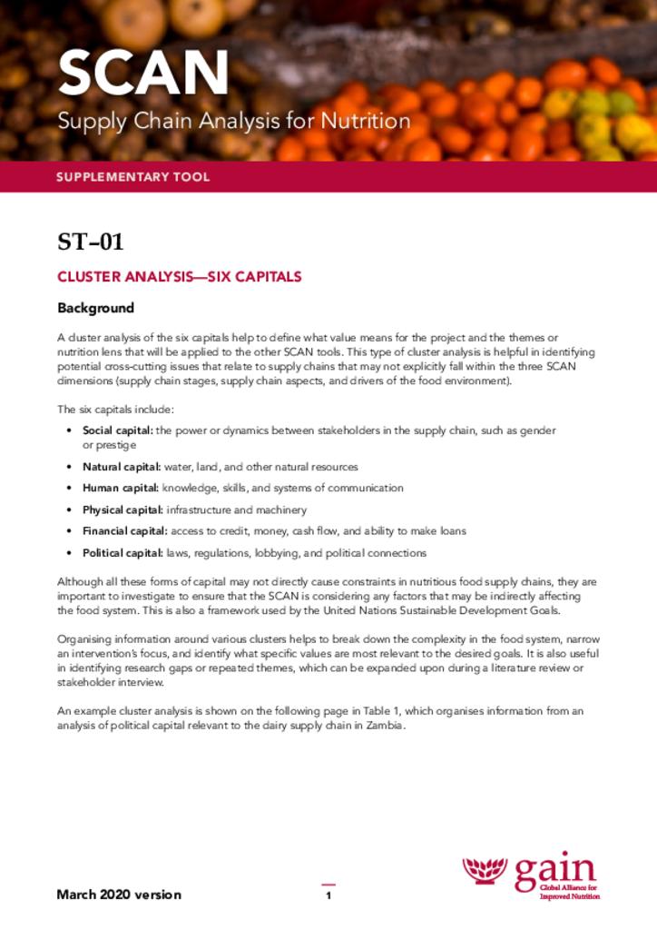 Supply Chain Analysis for Nutrition (SCAN) ST1 sub-tool cluster analysis – six capitals