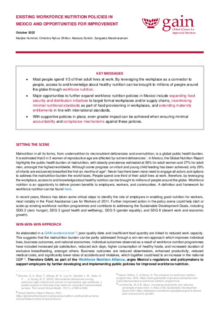Existing workforce nutrition policies in Mexico and opportunities for improvement