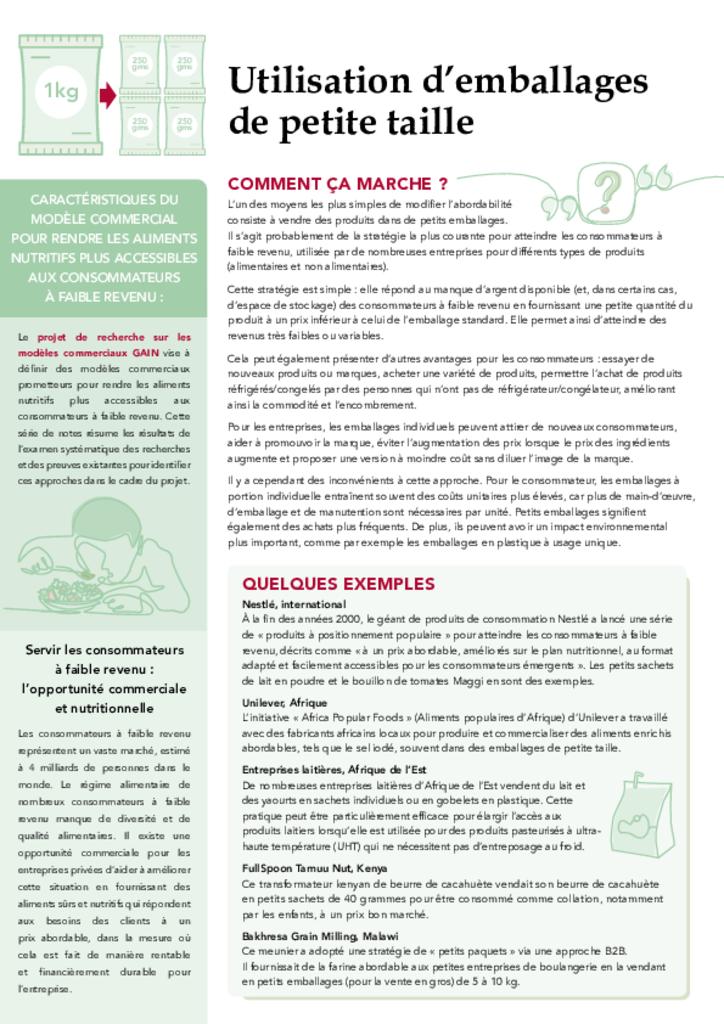 Le projet de recherche sur les modèles commerciaux - Utilisation d’emballages de petite…