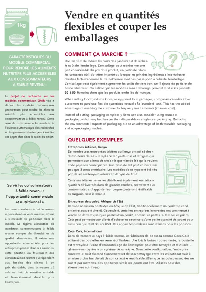 Le projet de recherche sur les modèles commerciaux - Vendre en quantités flexibles et…