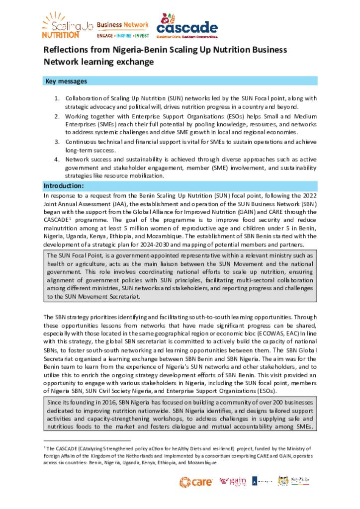 Reflections from Nigeria-Benin Scaling Up Nutrition Business Network learning exchange.