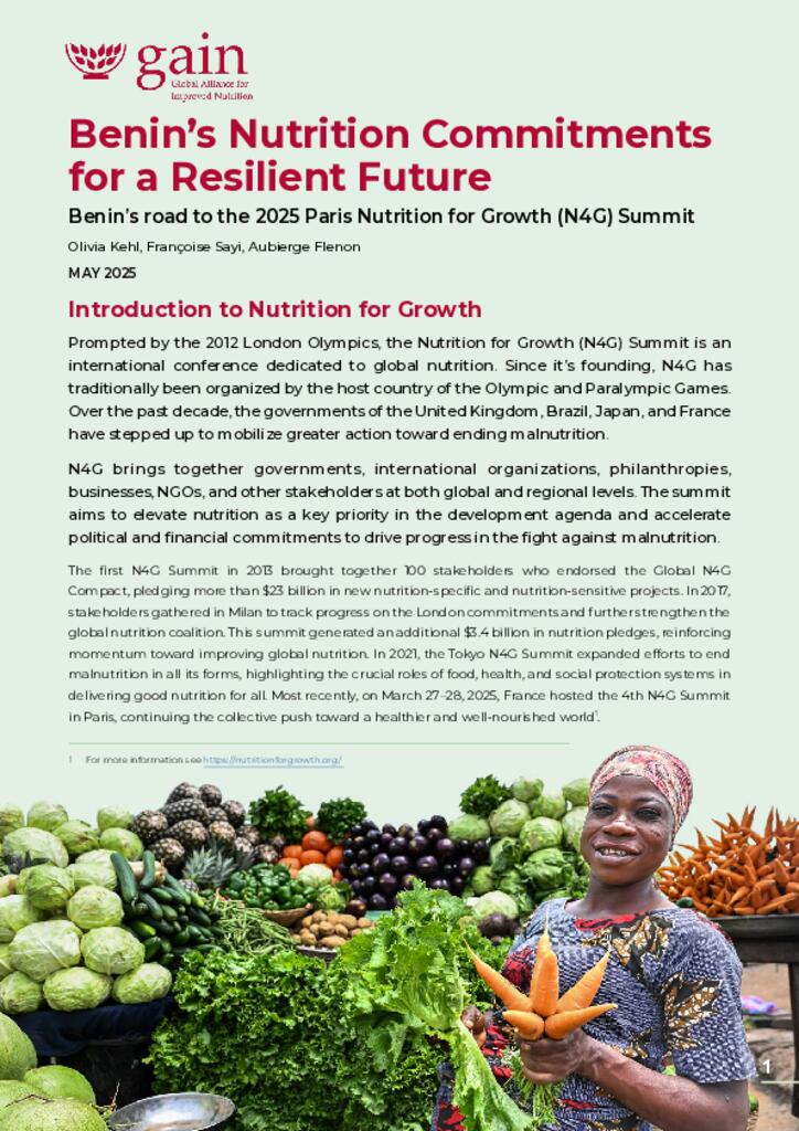 Benin’s Nutrition Commitments for a Resilient Future