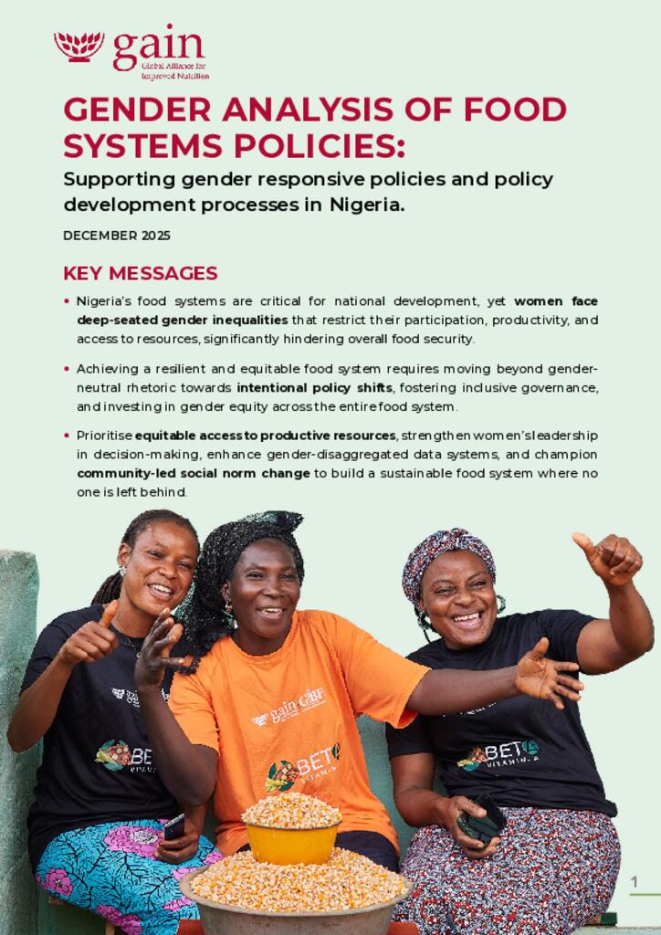 Gender Analysis of Food Systems Policies:Supporting gender responsive policies and policy…