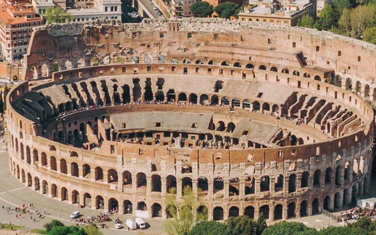 View of the colosseum in a bright sunny day